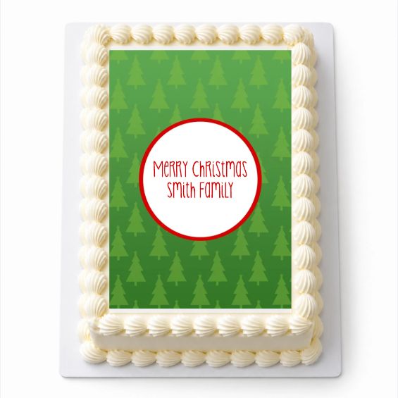 Personalised Jolly Green and Red Christmas A4 icing sheet fitted neatly inside cake piping