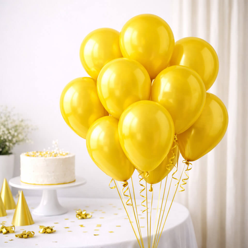 Metallic Yellow 30cm party balloons pack of 10 in clear bag for party decorations