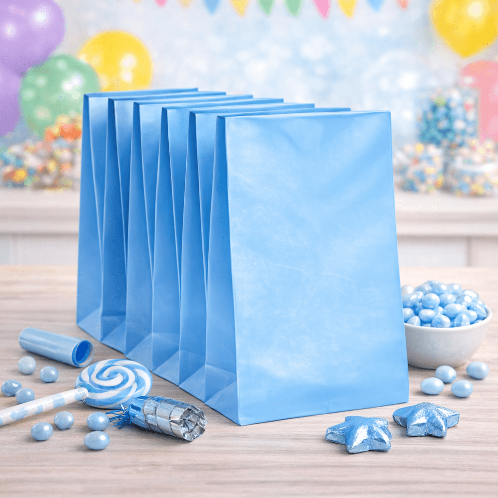 Light blue party bags plain loot bags for birthday parties and events, empty paper favour bags Australia