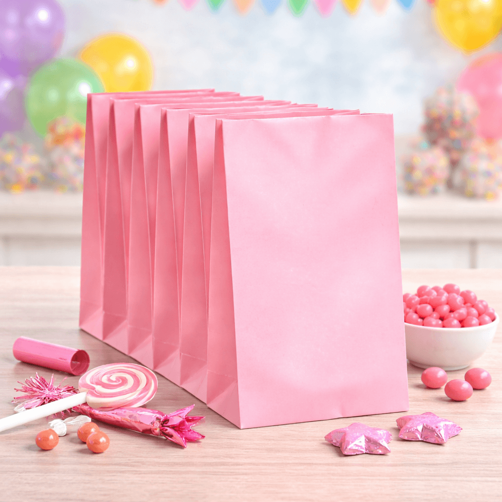 Light pink party bags plain loot bags for birthday parties and events, empty paper favour bags Australia