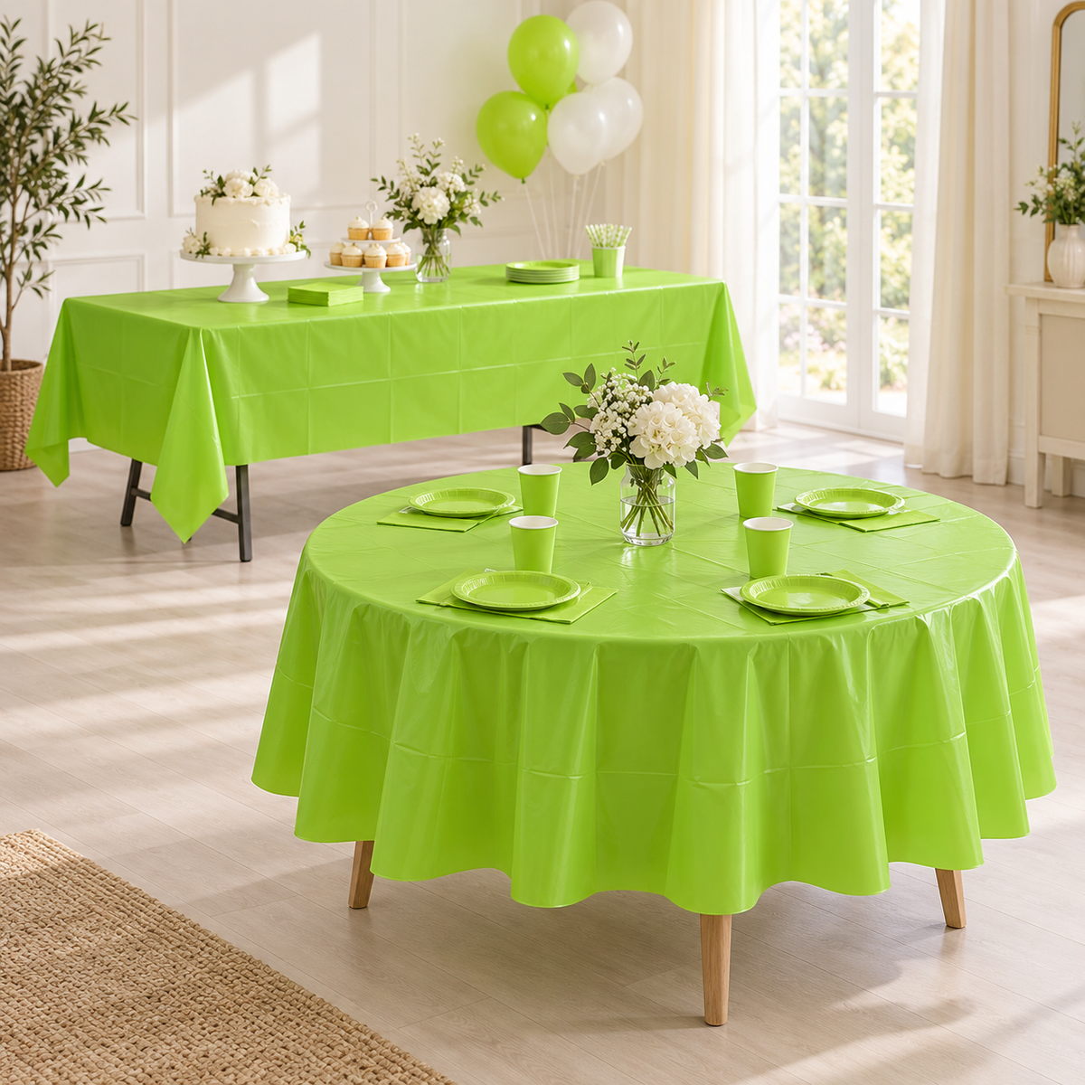 Lime Green party table styling illustration; one rectangular cover supplied, props excluded