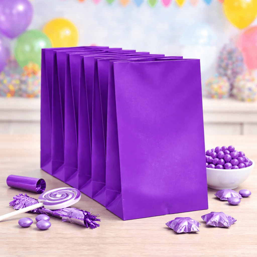 Purple party bags plain loot bags for birthday parties and events, empty paper favour bags Australia