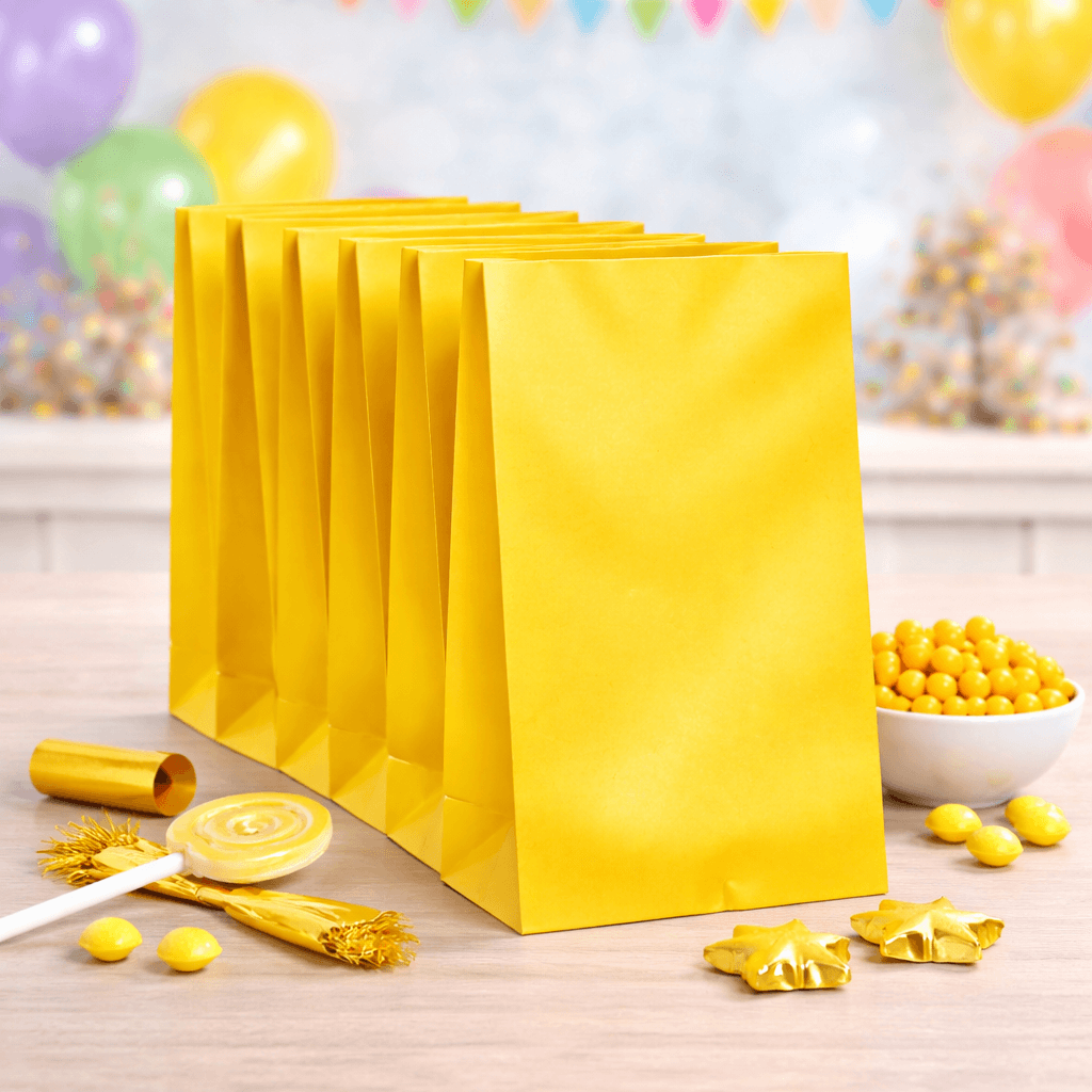 Yellow party bags plain loot bags for birthday parties and events, empty paper favour bags Australia