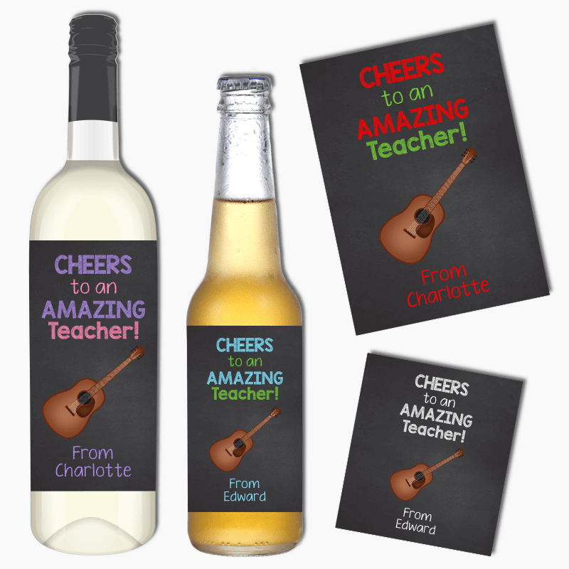 Acoustic Guitar Music Teacher Gift Wine &amp; Beer Labels