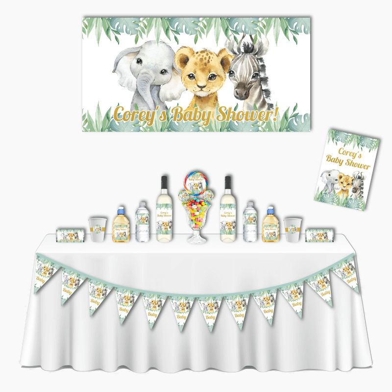 Personalised African Animals Deluxe Baby Shower Decorations Pack