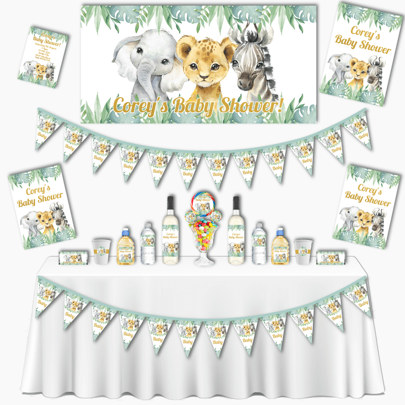 Personalised African Animals Grand Baby Shower Decorations Pack