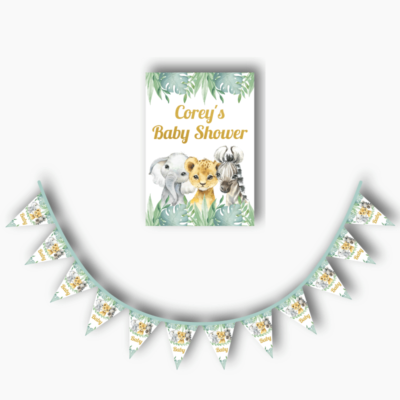 Personalised African Animals Baby Shower Poster &amp; Bunting Combo