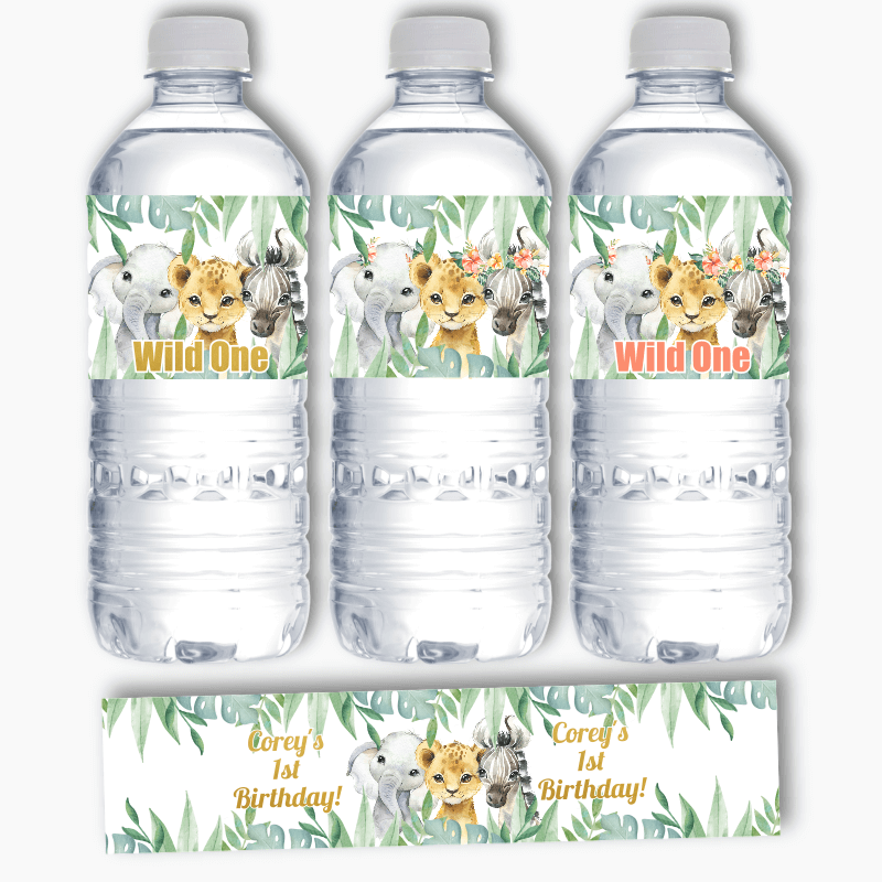 Personalised African Animals Party Water Bottle Labels