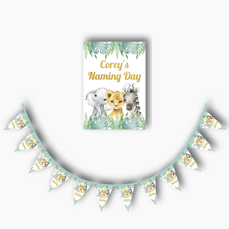 Personalised African Animals Naming Day Poster &amp; Bunting Combo