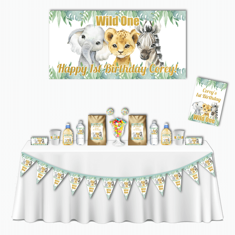 Personalised African Animals Deluxe Wild One Birthday Party Decorations Pack