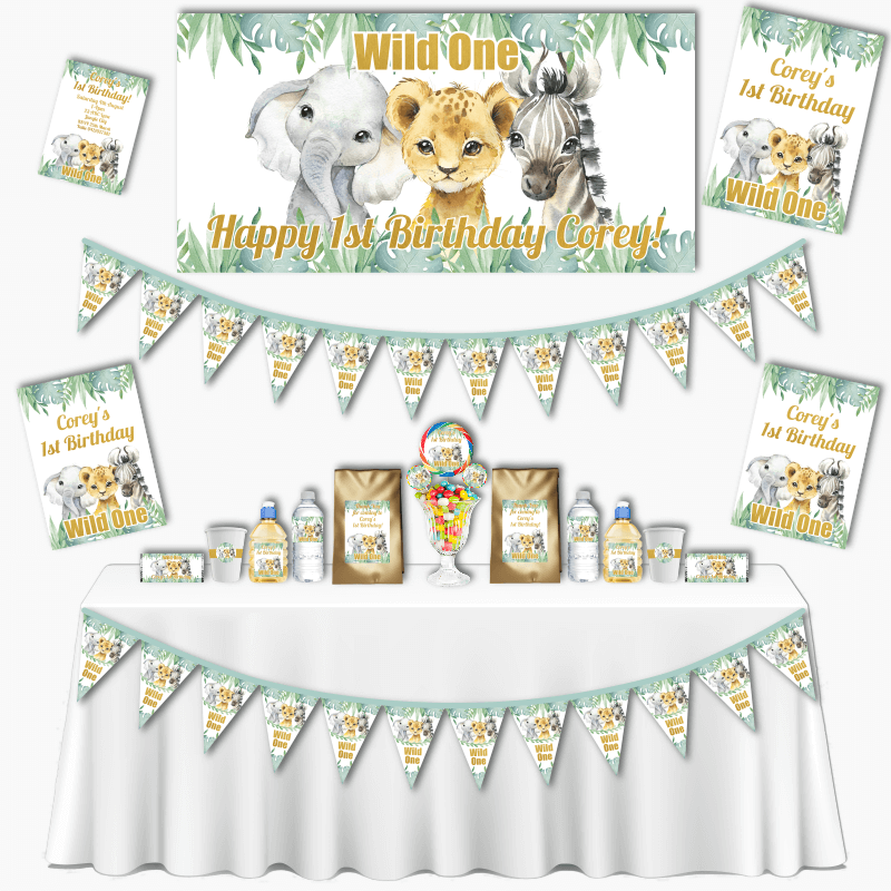 Personalised African Animals Grand Wild One Birthday Party Decorations Pack