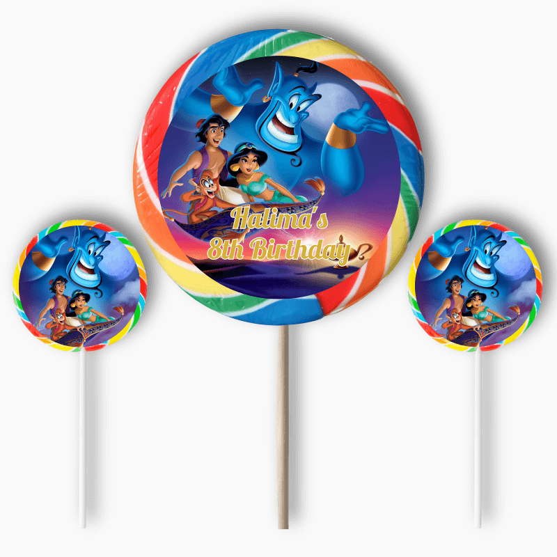 Personalised Aladdin Birthday Party Round Stickers