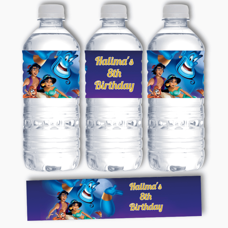 Personalised Aladdin Birthday Party Water Labels