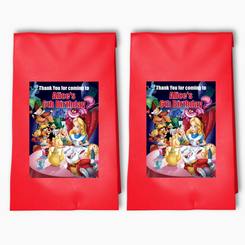 Personalised Alice in Wonderland Birthday Party Bags & Labels