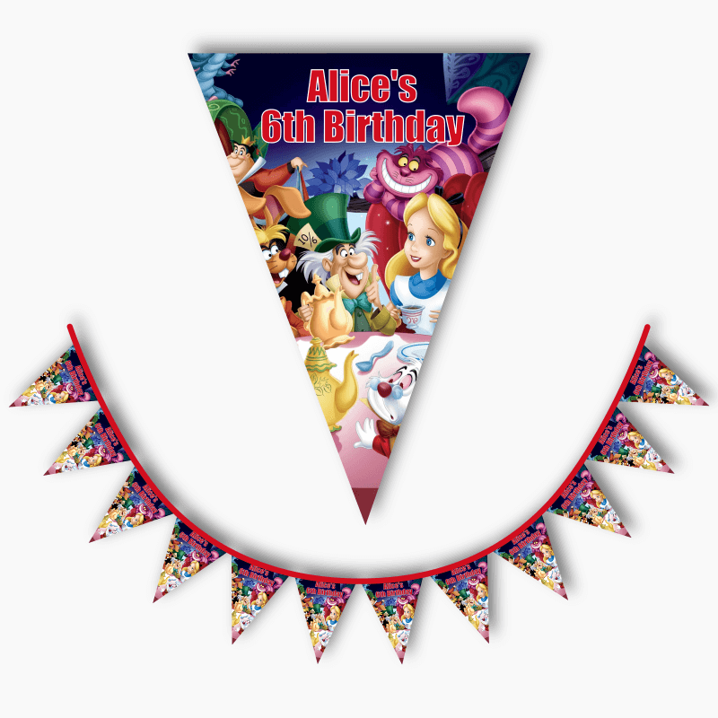 Personalised Alice in Wonderland Birthday Party Flag Bunting
