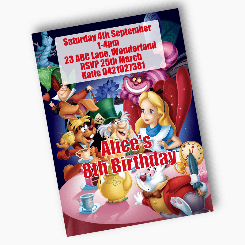 Personalised Alice in Wonderland Birthday Party Invites