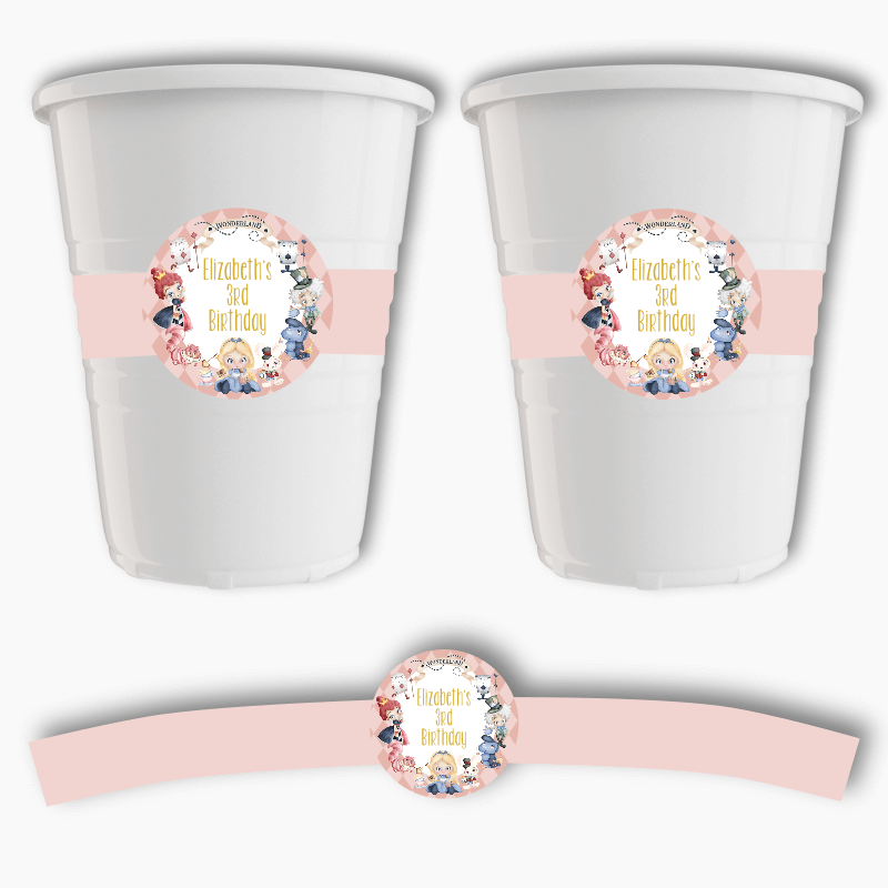 Personalised Alice in Wonderland Tea Party Cup Stickers