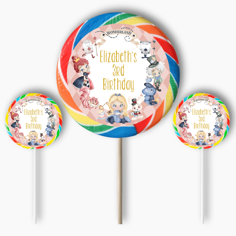 Personalised Alice in Wonderland Tea Party Round Stickers