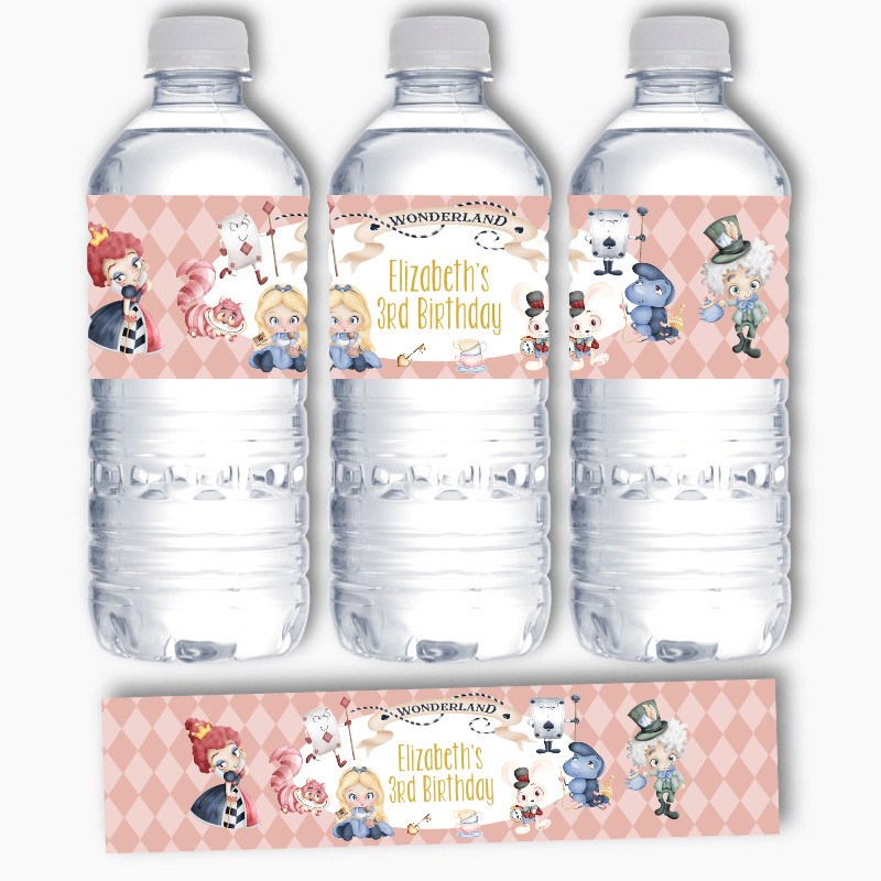 Personalised Alice in Wonderland Tea Party Water Labels