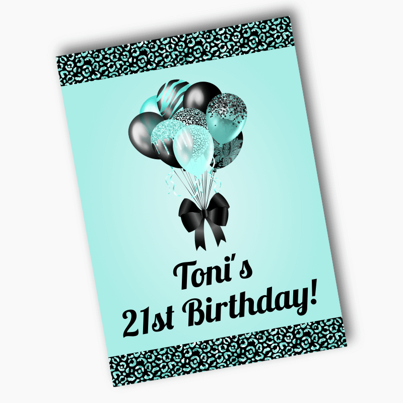 Personalised Aqua & Black Balloons Birthday Party Posters