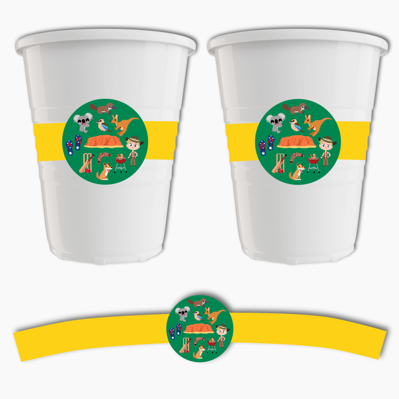 Fun Aussie Character Australia Day Party Cup Stickers