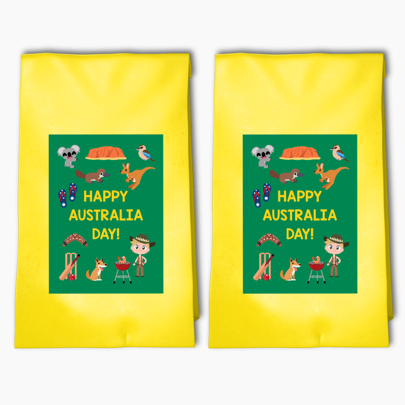 Fun Aussie Character Australia Day Party Bags &amp; Labels
