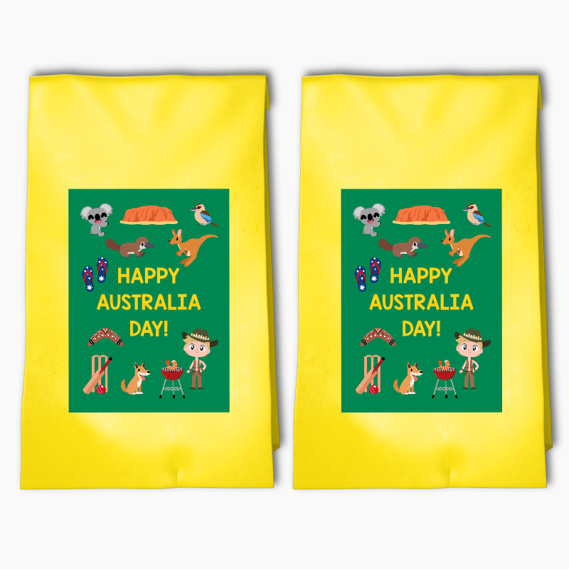Fun Aussie Character Australia Day Party Bags & Labels