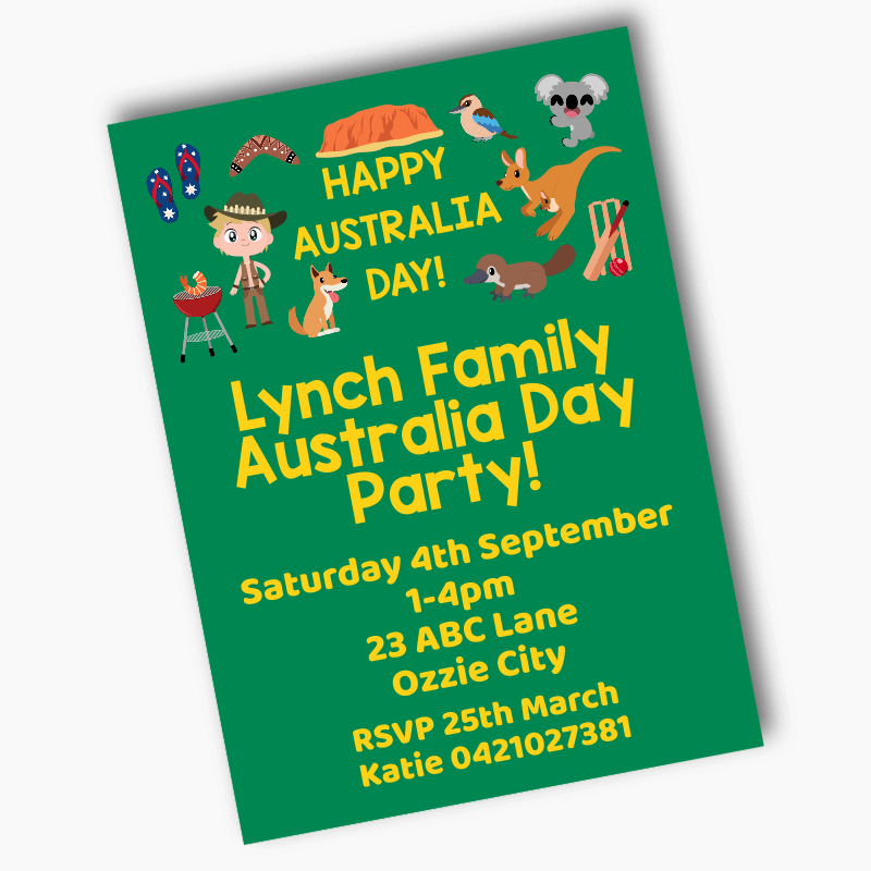 Fun Aussie Character Australia Day Party Invites