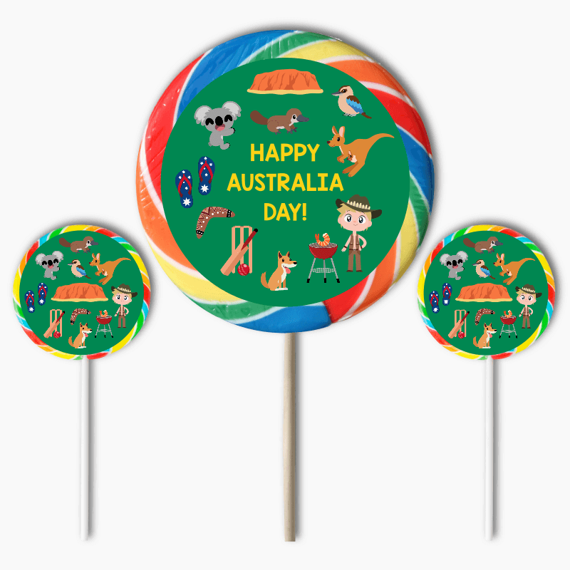 Fun Aussie Character Australia Day Party Round Stickers