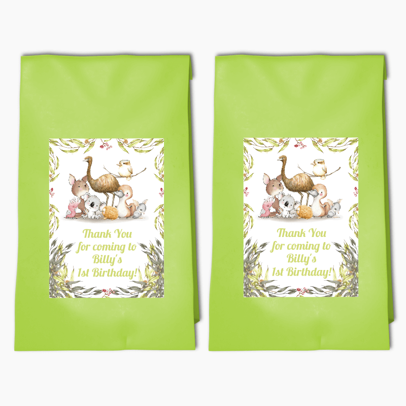 Personalised Australian Animals Birthday Party Bags &amp; Labels