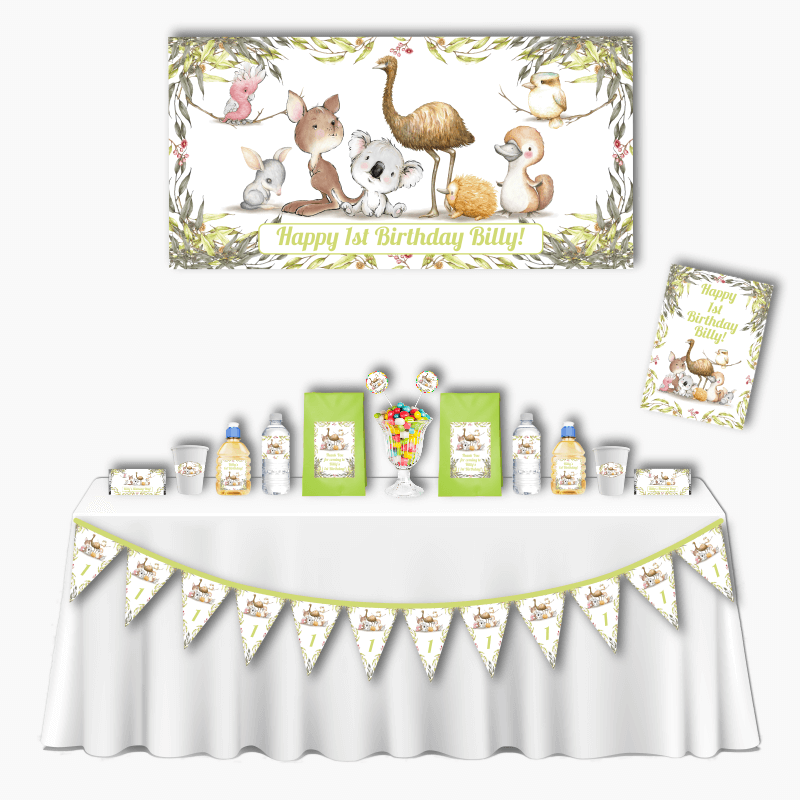 Personalised Australian Animals Deluxe Birthday Party Decorations Pack