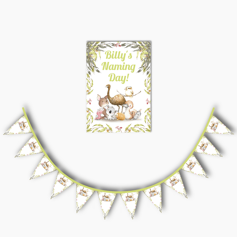 Personalised Australian Animals Naming Day Poster &amp; Flag Bunting Combo