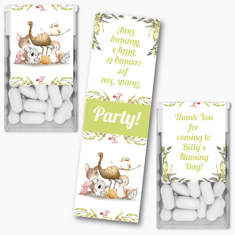 Personalised Australian Animals Naming Day Tic Tac Labels