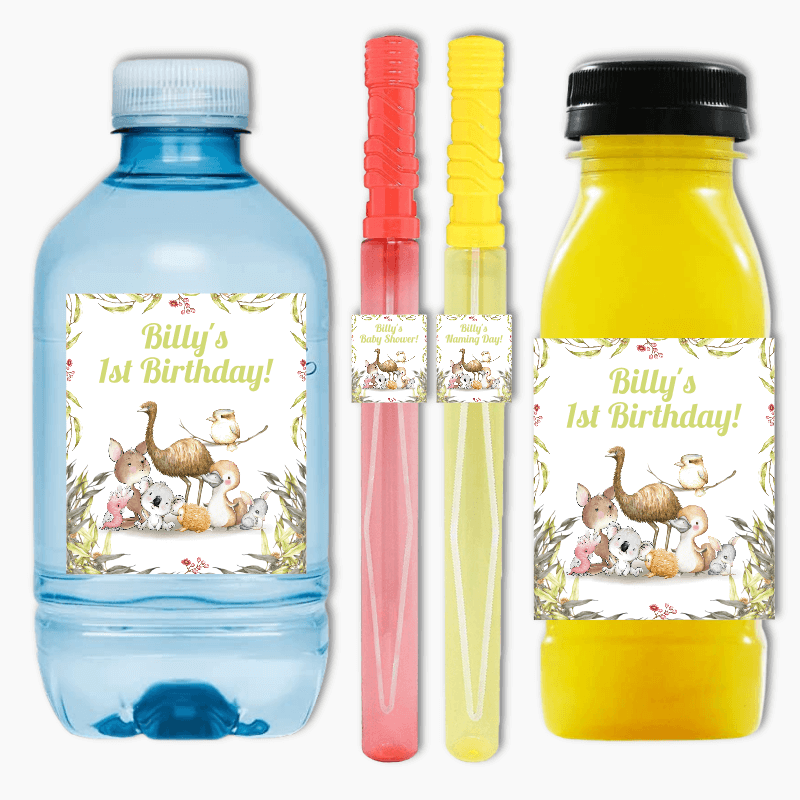 Australian Animals Party Rectangle Favour Stickers