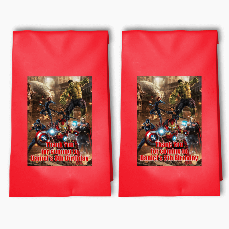 Personalised Avengers Birthday Party Bags &amp; Labels