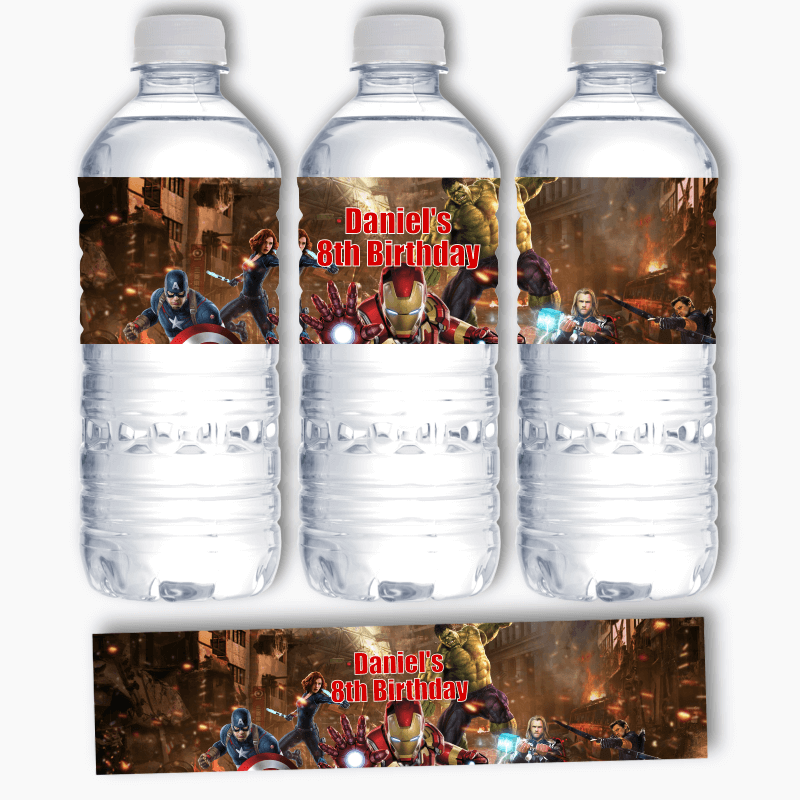Personalised Avengers Birthday Party Water Bottle Labels