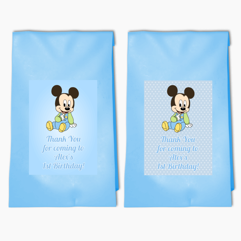 Personalised Baby Mickey Mouse Birthday Party Bags & Labels