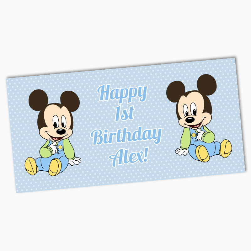 Personalised Baby Mickey Mouse Birthday Party Banners - Blue Spot