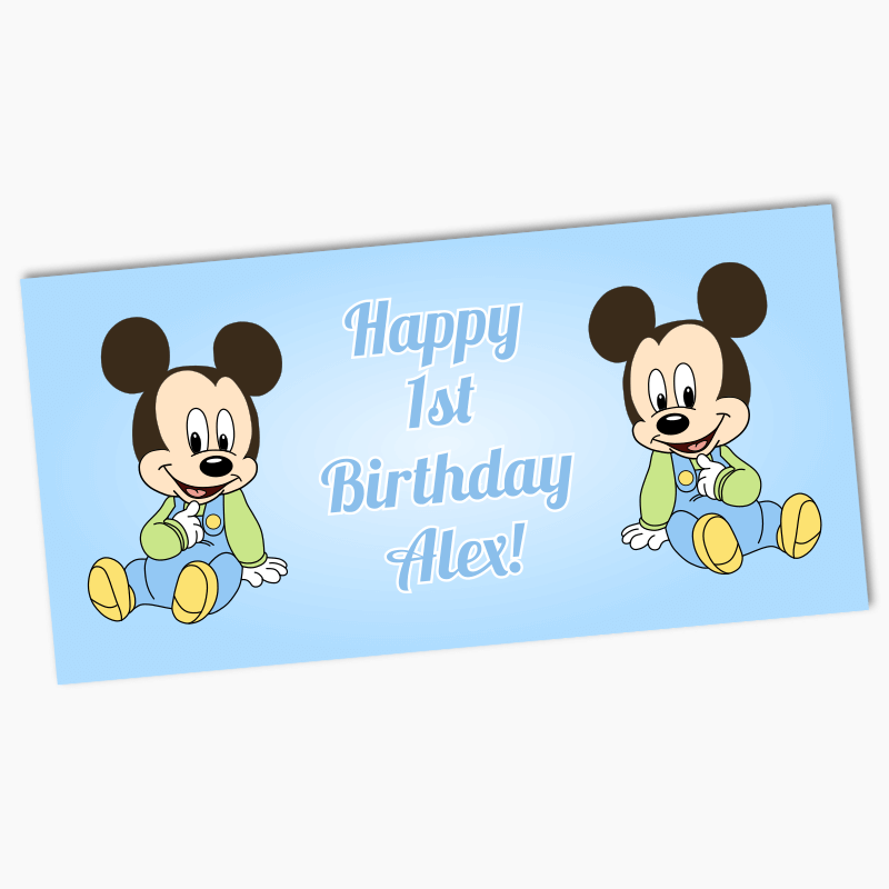Personalised Baby Mickey Mouse Birthday Party Banners - Blue