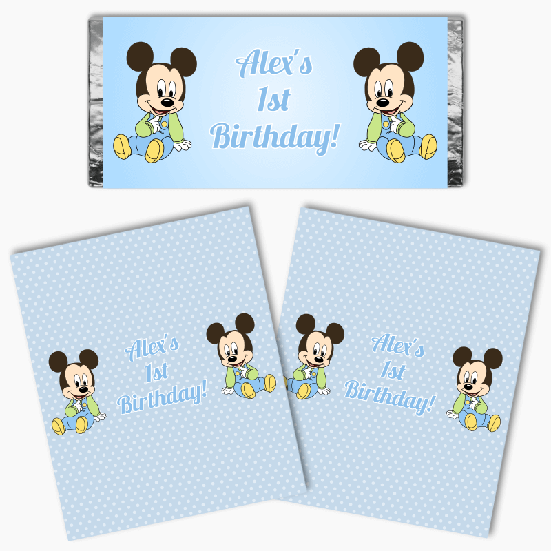 Personalised Baby Mickey Mouse Birthday Party Mini Chocolate Labels