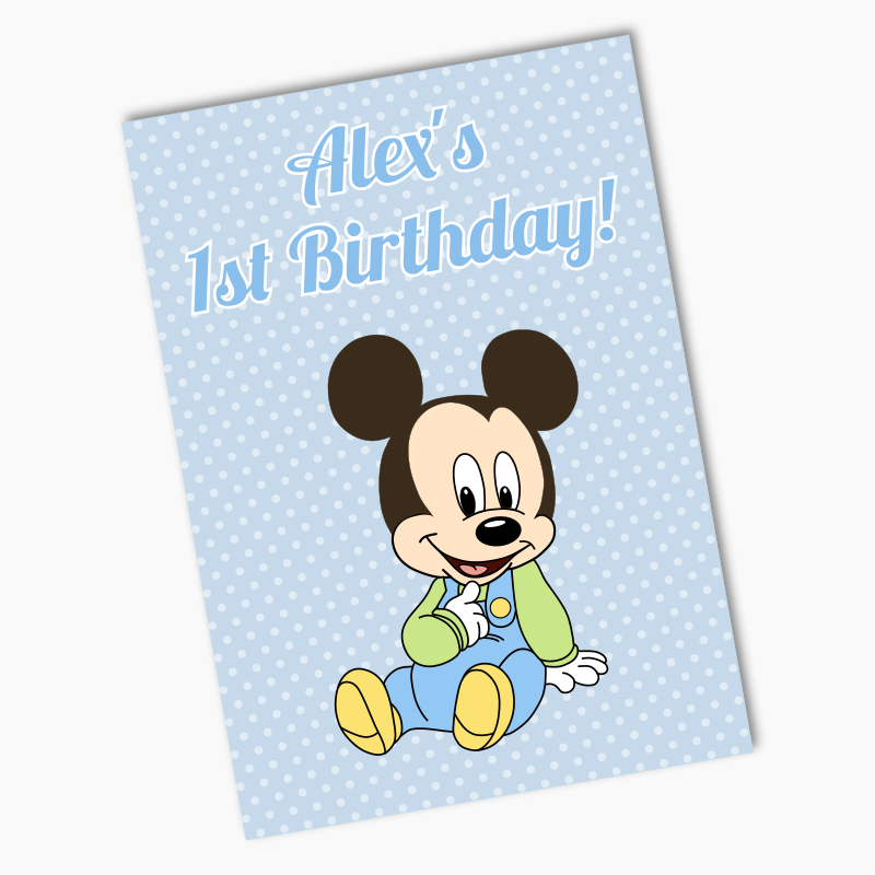 Personalised Baby Mickey Mouse Birthday Party Posters - Blue
