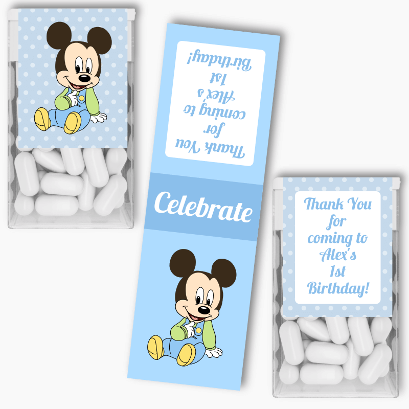 Personalised Baby Mickey Mouse Birthday Party Tic Tac Labels