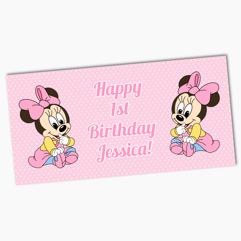 Personalised Baby Minnie Mouse Birthday Party Banners - Pink