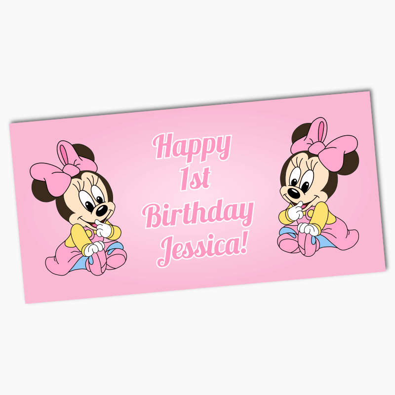 Personalised Baby Minnie Mouse Birthday Party Banners - Pink
