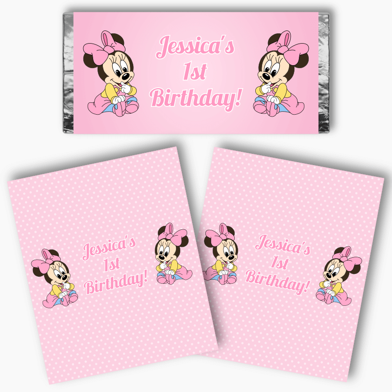 Personalised Baby Minnie Mouse Birthday Party Mini Chocolate Labels