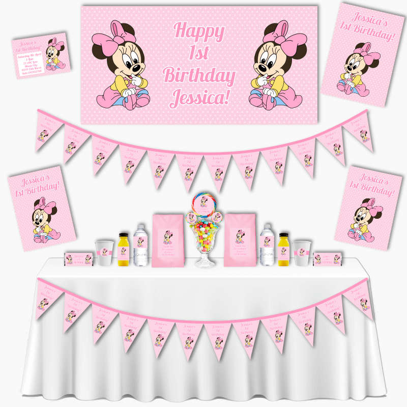 Personalised Baby Minnie Mouse Grand Birthday Party Pack