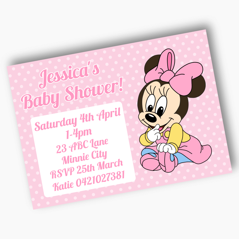 Personalised Baby Minnie Mouse Birthday Party Invites - Pink