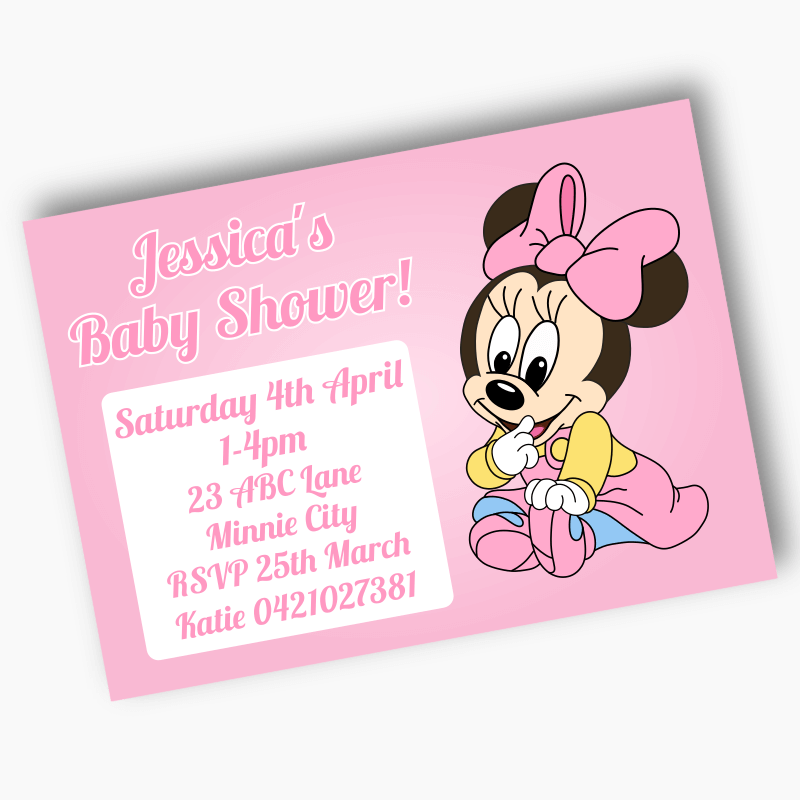 Personalised Baby Minnie Mouse Birthday Party Invites - Pink