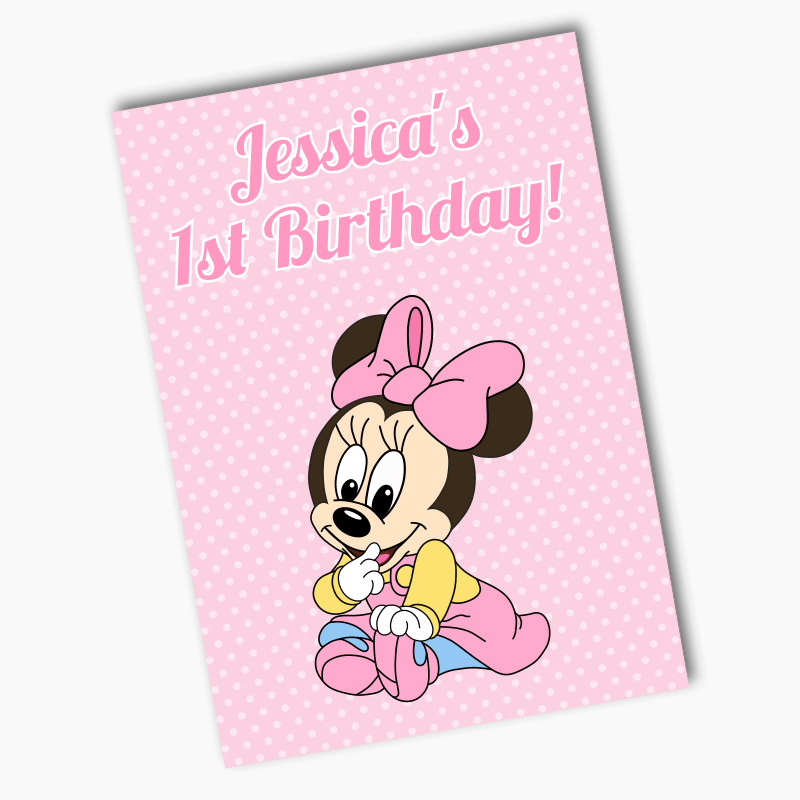 Personalised Baby Minnie Mouse Birthday Party Posters - Pink Spot