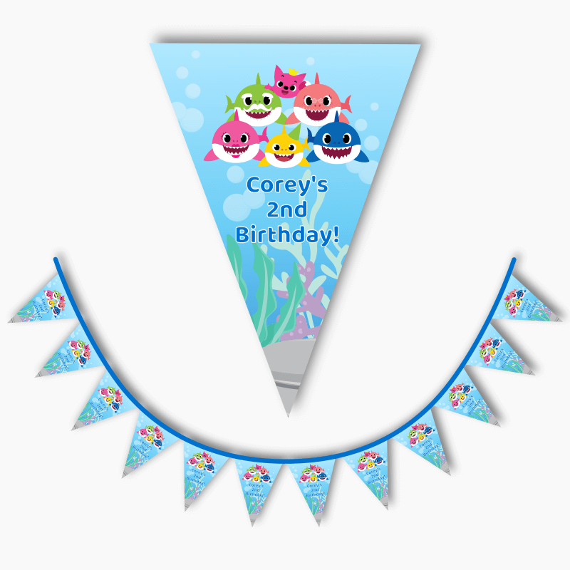 Personalised Baby Shark Birthday Party Flag Bunting